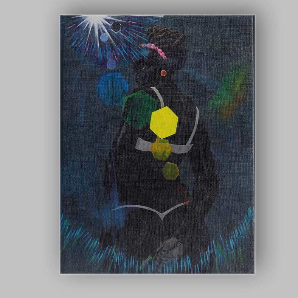 Contemporary Black Female Portrait With Luminous Geometric Shapes Canvas Wall Art Print Decor Picture Ready to Hang