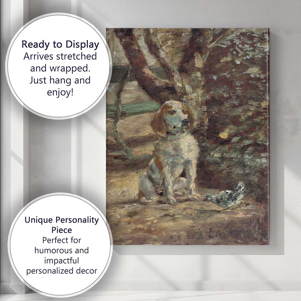 Impressionist Hound Dog and Bird Garden Scene Canvas Wall Art Print Decor Picture Ready to Hang