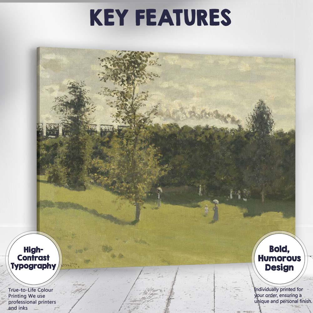 Impressionist Riverside Landscape with Steam Train Green Meadow and Figures Canvas Wall Art Print Decor Picture Ready to Hang