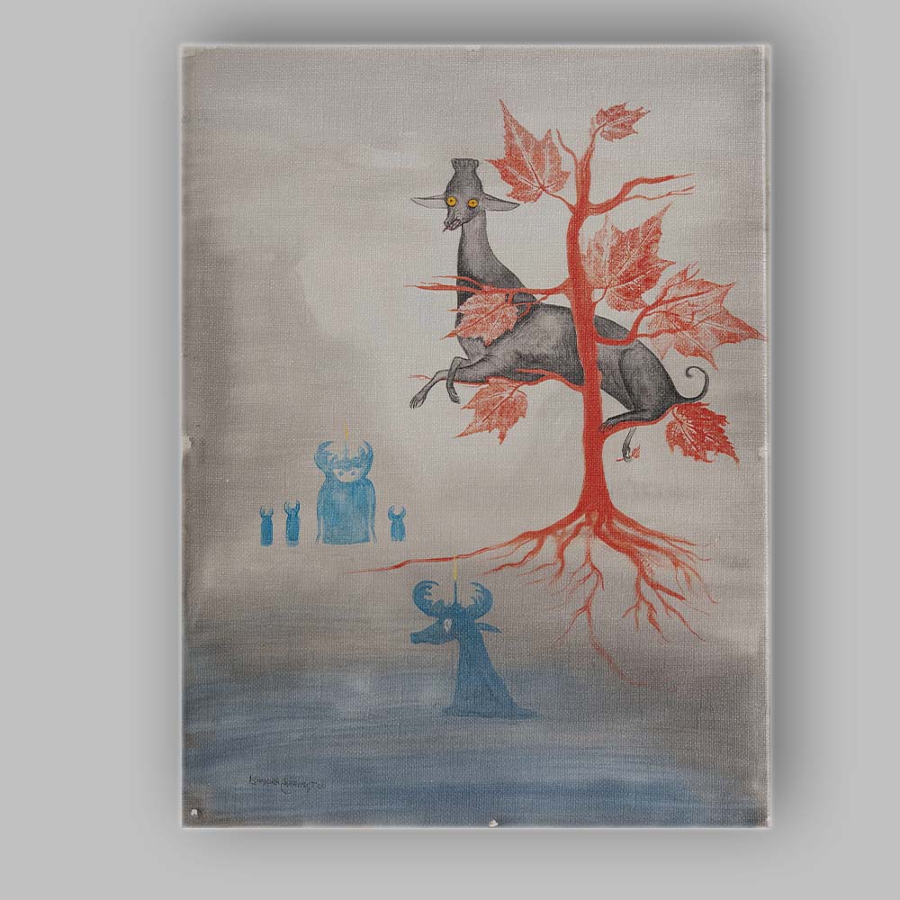 Fantasy Animal in Red Tree Dreamlike Surreal Illustration Canvas Wall Art Print Decor Picture Ready to Hang