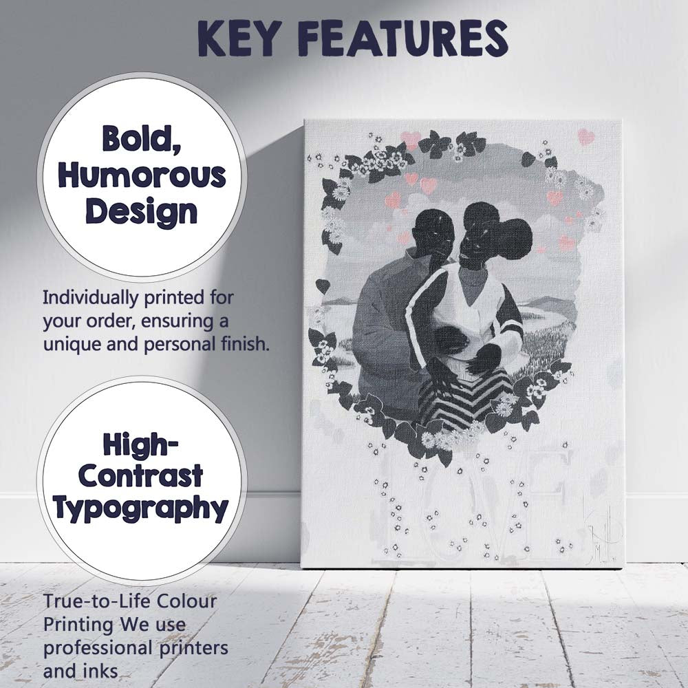Romantic Couple Embrace Floral Heart Wreath Contemporary Artwork Canvas Wall Art Print Decor Picture Ready to Hang