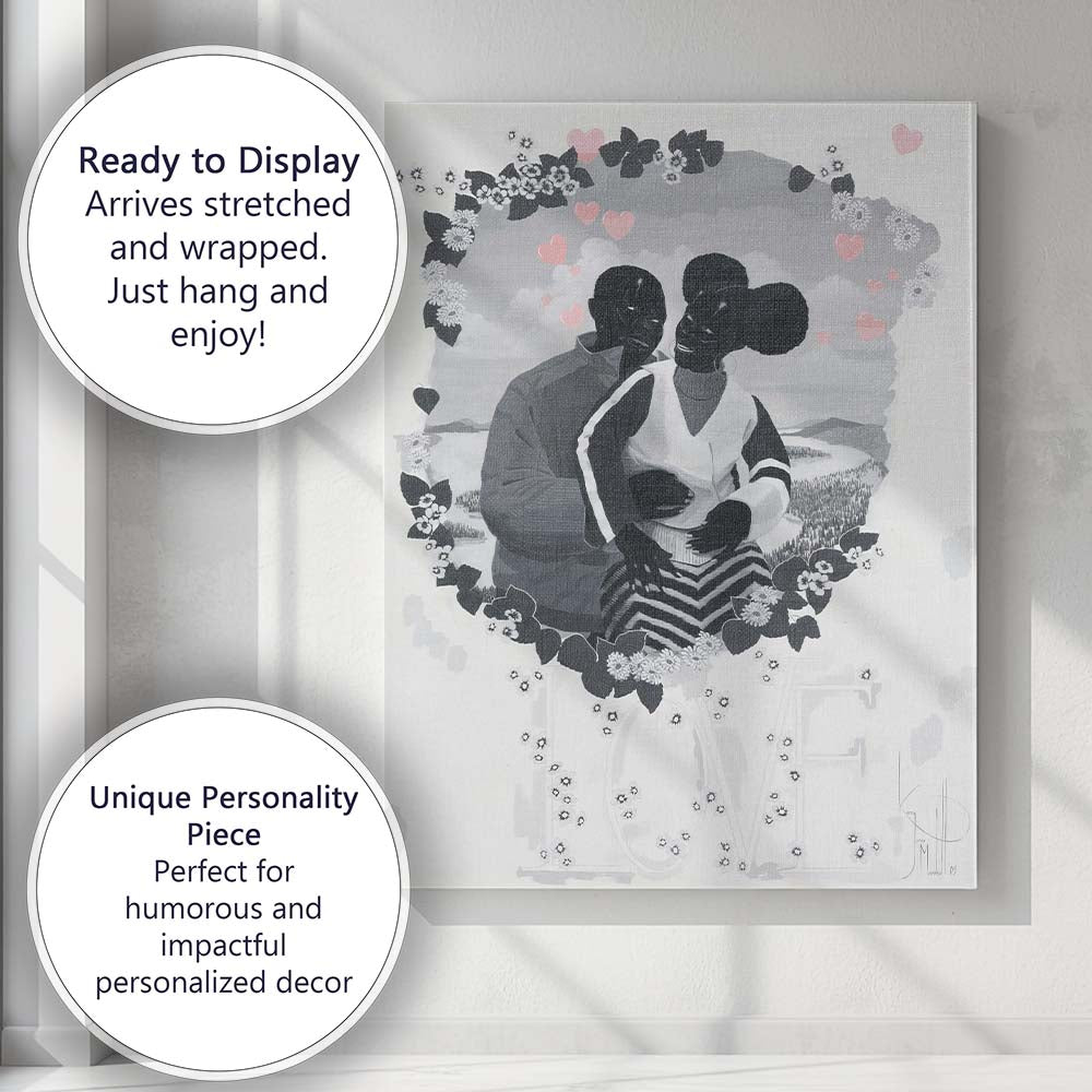 Romantic Couple Embrace Floral Heart Wreath Contemporary Artwork Canvas Wall Art Print Decor Picture Ready to Hang