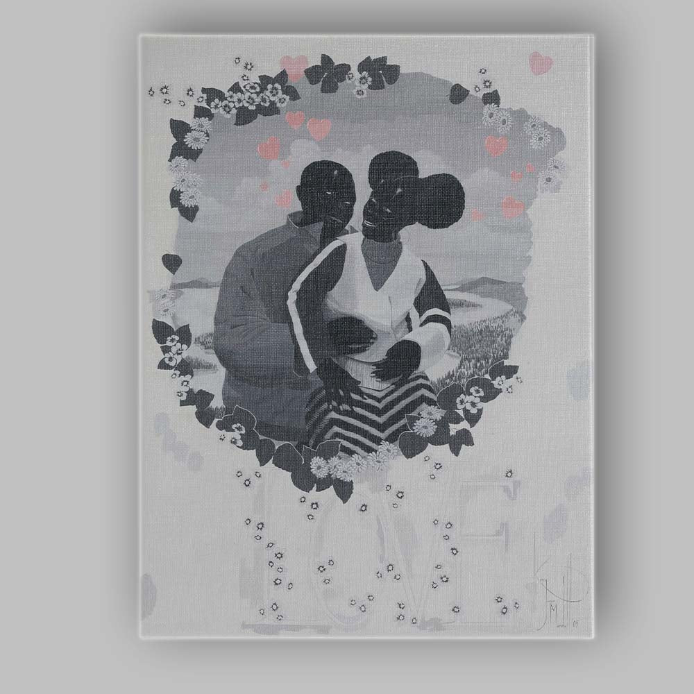 Romantic Couple Embrace Floral Heart Wreath Contemporary Artwork Canvas Wall Art Print Decor Picture Ready to Hang