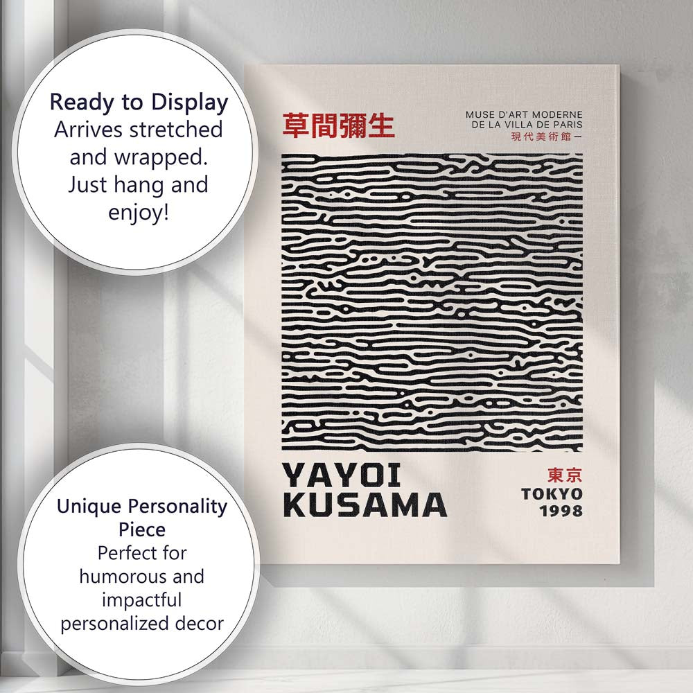 Monochrome Abstract Line Pattern Contemporary Japanese Exhibition Style Canvas Wall Art Print Decor Picture Ready to Hang