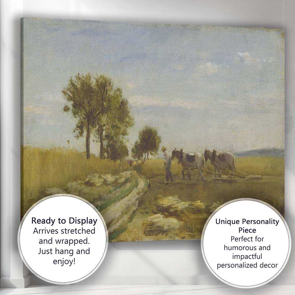Golden Harvest Field Horse Drawn Farm Scene Impressionist Landscape Canvas Wall Art Print Decor Picture Ready to Hang