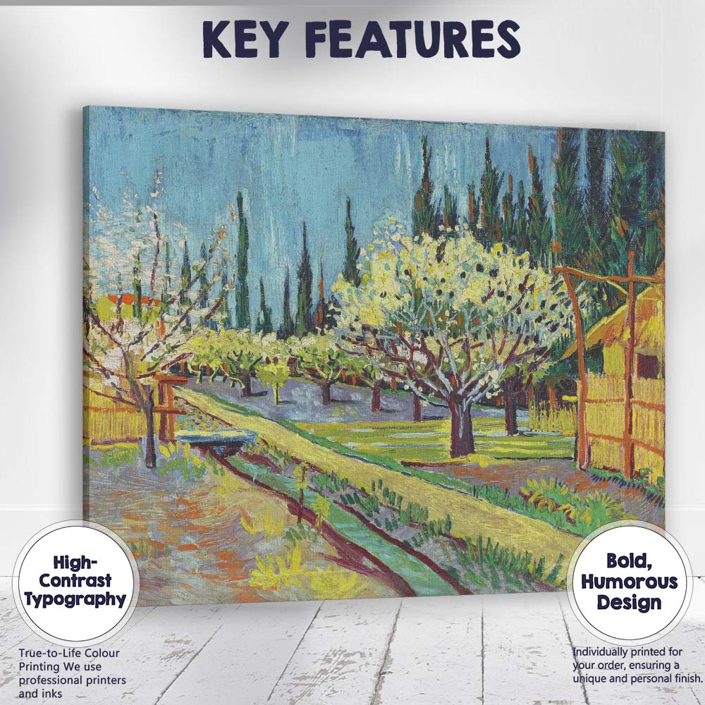 Vibrant Orchard Blossom Garden Post Impressionist Landscape Canvas Wall Art Print Decor Picture Ready to Hang