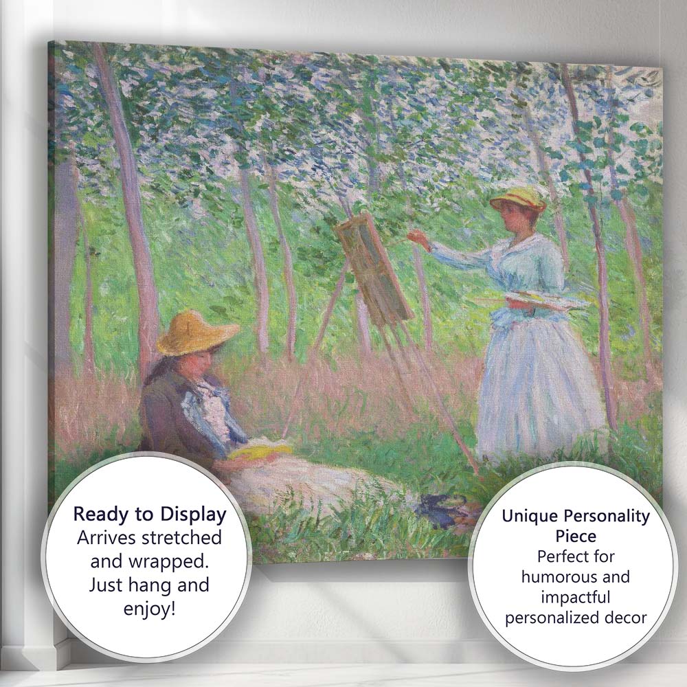 Impressionist Female Artist Painting Woodland Garden Scene Canvas Wall Art Print Decor Picture Ready to Hang