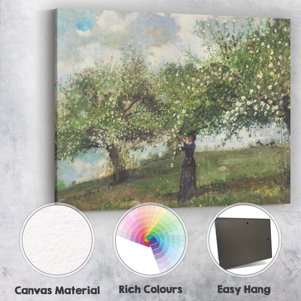 Blossoming Orchard Tree Spring Countryside Figure Painting Canvas Wall Art Print Decor Picture Ready to Hang