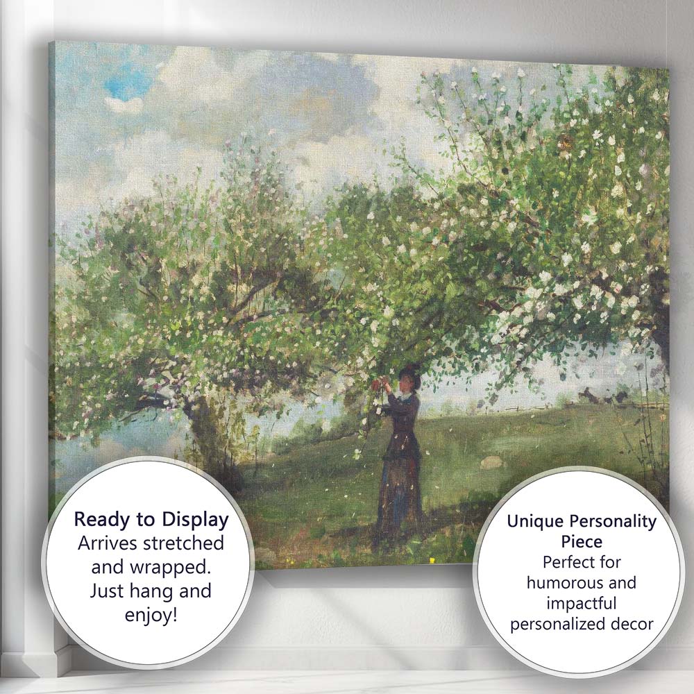Blossoming Orchard Tree Spring Countryside Figure Painting Canvas Wall Art Print Decor Picture Ready to Hang