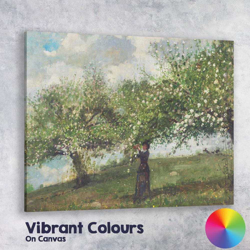 Blossoming Orchard Tree Spring Countryside Figure Painting Canvas Wall Art Print Decor Picture Ready to Hang