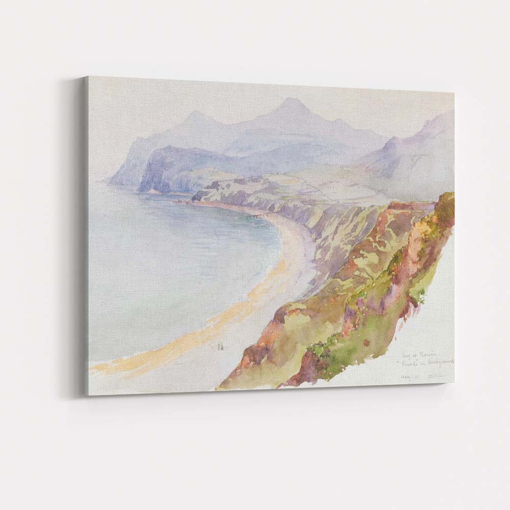 Misty Coastal Bay Clifftop Watercolour Landscape Seaside Panorama Canvas Wall Art Print Decor Picture Ready to Hang