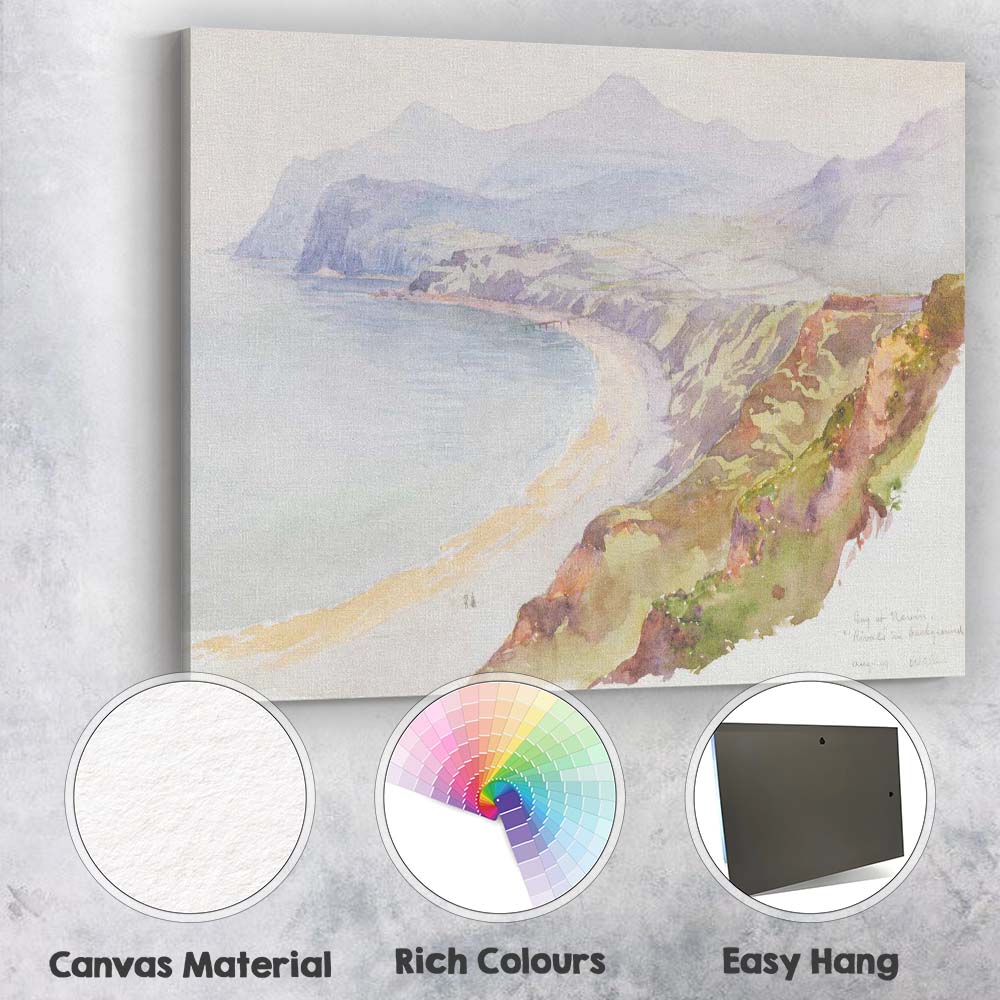 Misty Coastal Bay Clifftop Watercolour Landscape Seaside Panorama Canvas Wall Art Print Decor Picture Ready to Hang