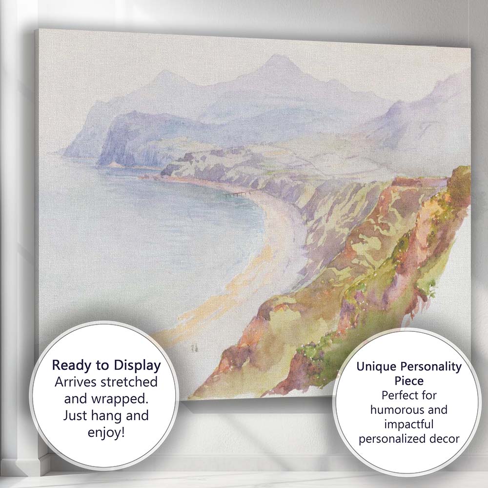 Misty Coastal Bay Clifftop Watercolour Landscape Seaside Panorama Canvas Wall Art Print Decor Picture Ready to Hang
