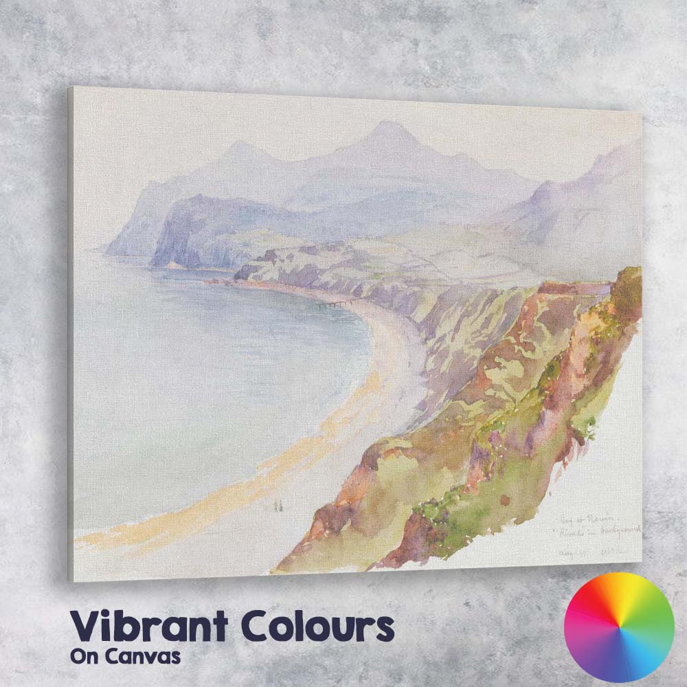 Misty Coastal Bay Clifftop Watercolour Landscape Seaside Panorama Canvas Wall Art Print Decor Picture Ready to Hang