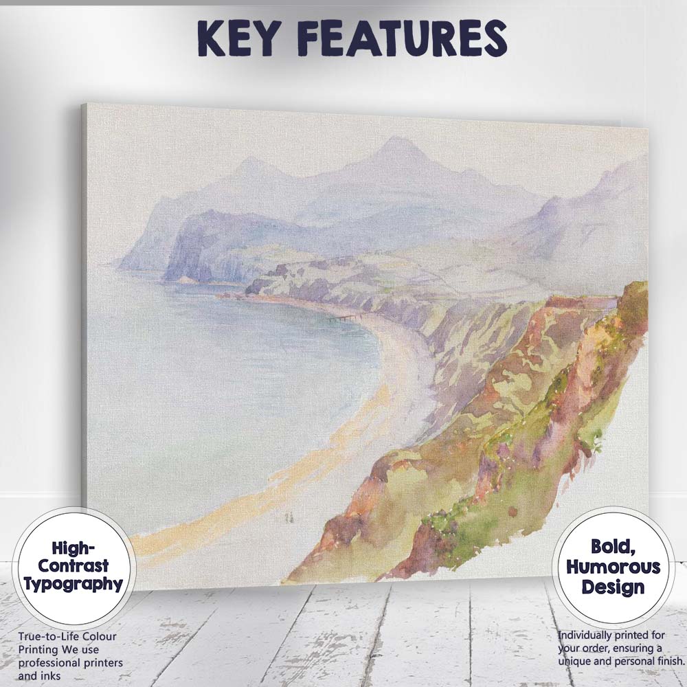 Misty Coastal Bay Clifftop Watercolour Landscape Seaside Panorama Canvas Wall Art Print Decor Picture Ready to Hang