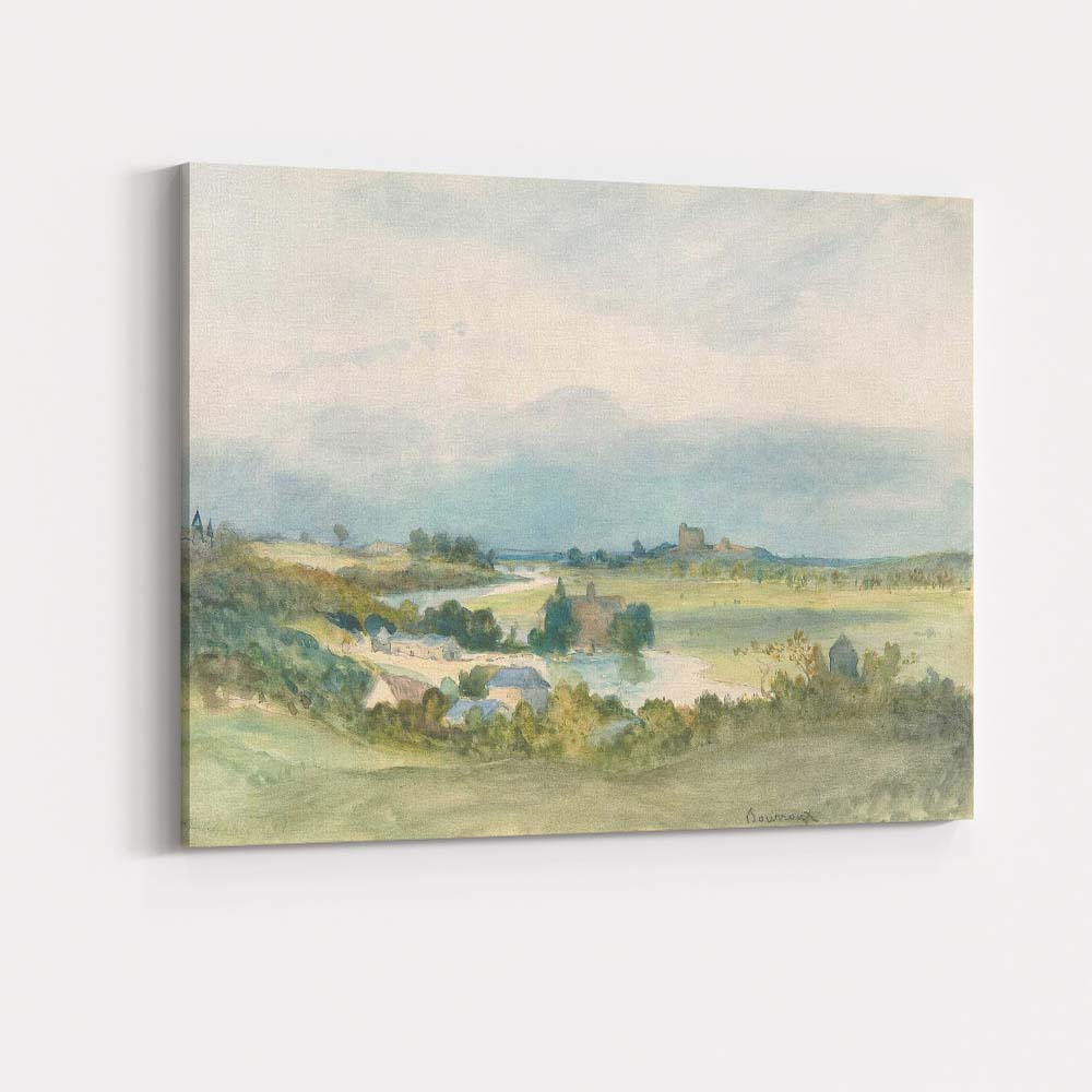Soft Pastel River Valley Countryside Watercolour Landscape Painting Canvas Wall Art Print Decor Picture Ready to Hang