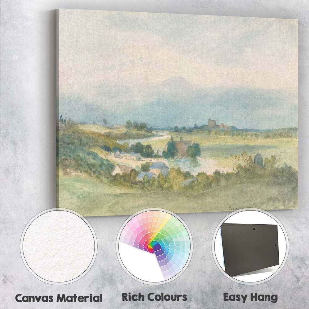Soft Pastel River Valley Countryside Watercolour Landscape Painting Canvas Wall Art Print Decor Picture Ready to Hang