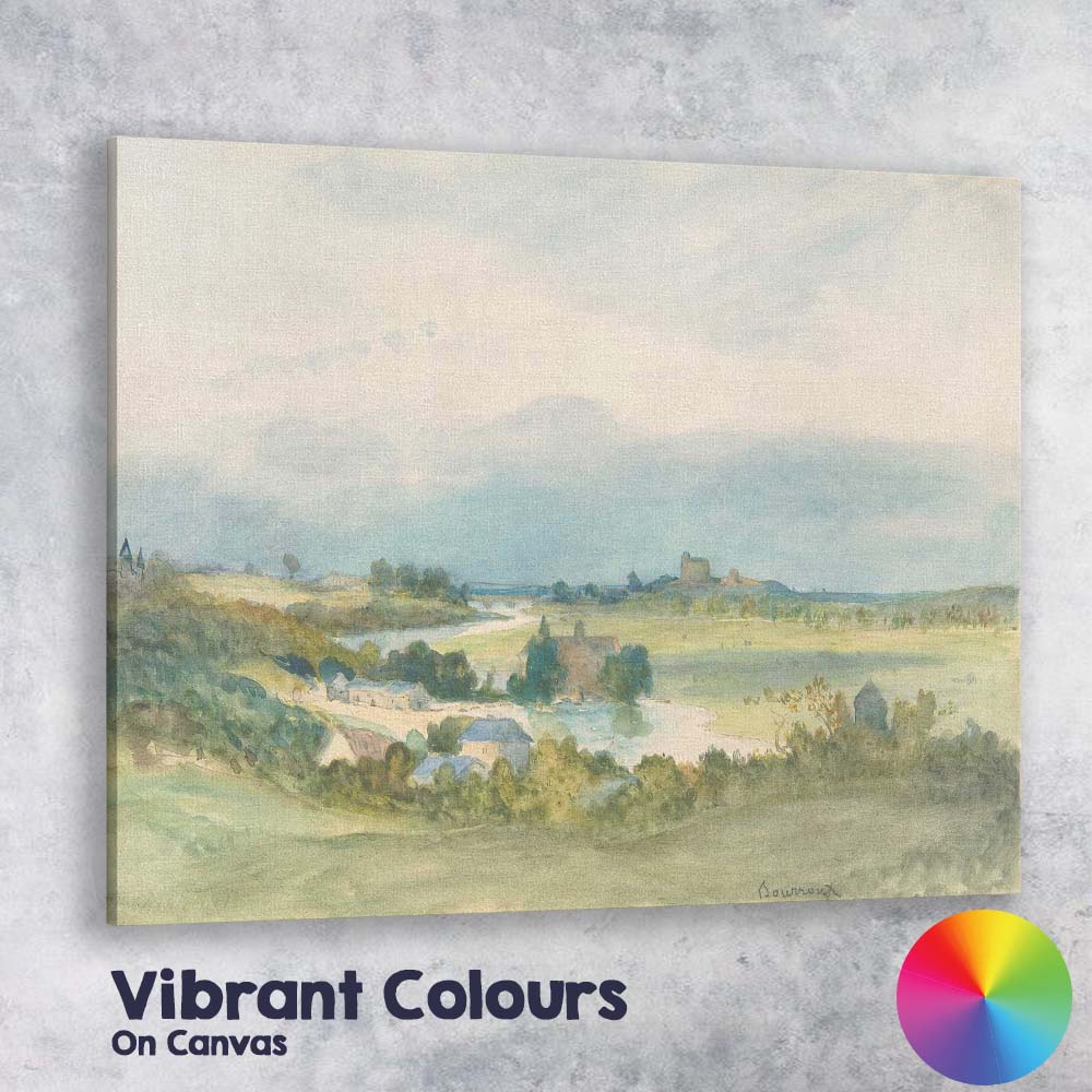 Soft Pastel River Valley Countryside Watercolour Landscape Painting Canvas Wall Art Print Decor Picture Ready to Hang
