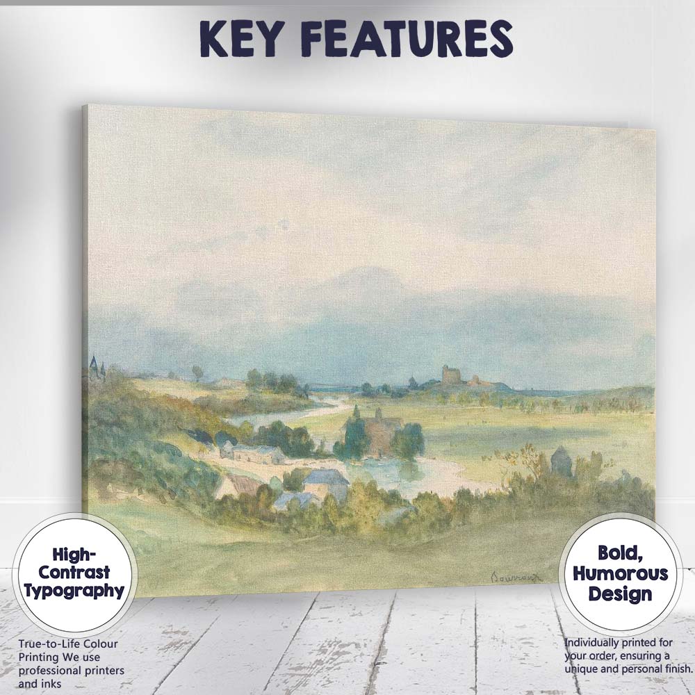 Soft Pastel River Valley Countryside Watercolour Landscape Painting Canvas Wall Art Print Decor Picture Ready to Hang