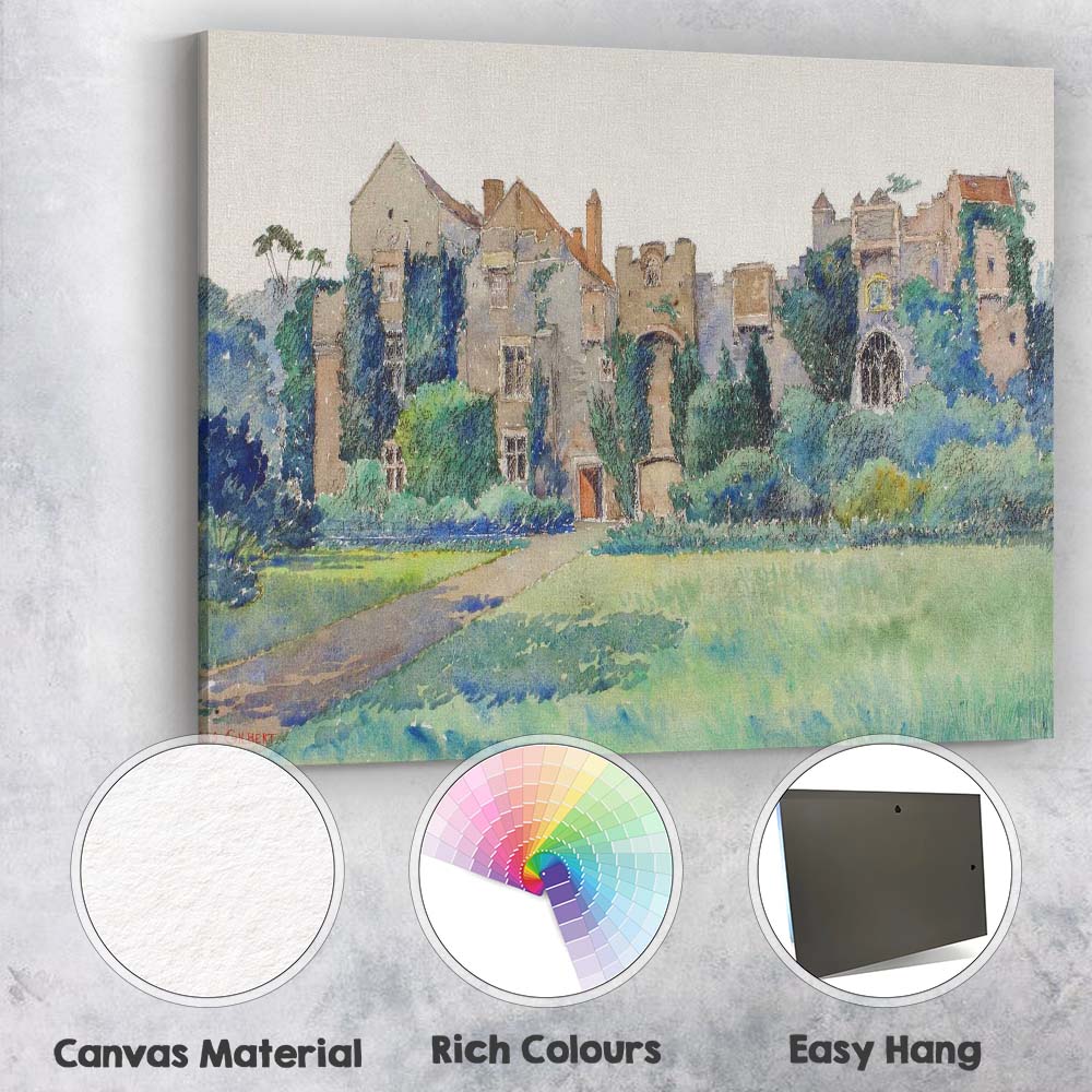 Historic Manor House Garden Estate Watercolour Architecture Canvas Wall Art Print Decor Picture Ready to Hang