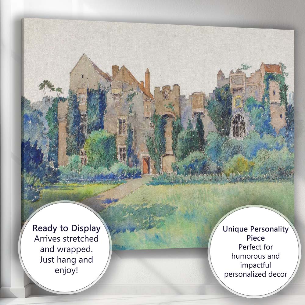 Historic Manor House Garden Estate Watercolour Architecture Canvas Wall Art Print Decor Picture Ready to Hang