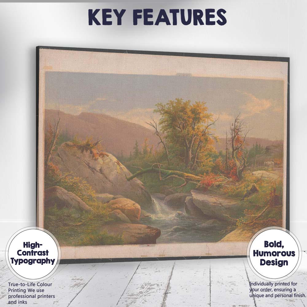 Mountain Forest Stream Rocky Wilderness Scenic Landscape Canvas Wall Art Print Decor Picture Ready to Hang