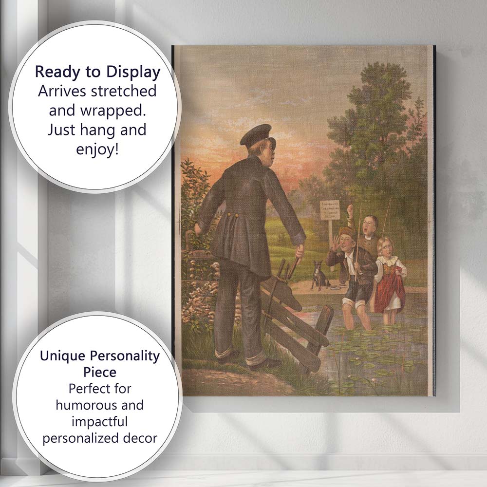 Victorian Children Fishing Pond Humorous Country Scene Canvas Wall Art Print Decor Picture Ready to Hang