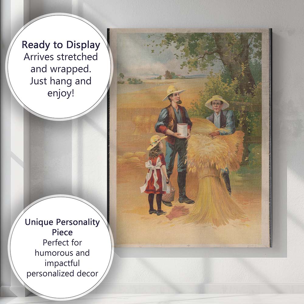 Traditional Farm Harvest Wheat Sheaves Rural Scene Canvas Wall Art Print Decor Picture Ready to Hang