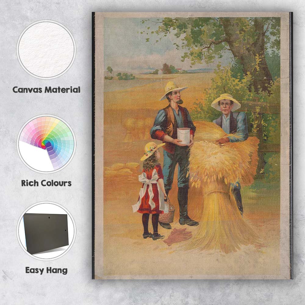 Traditional Farm Harvest Wheat Sheaves Rural Scene Canvas Wall Art Print Decor Picture Ready to Hang