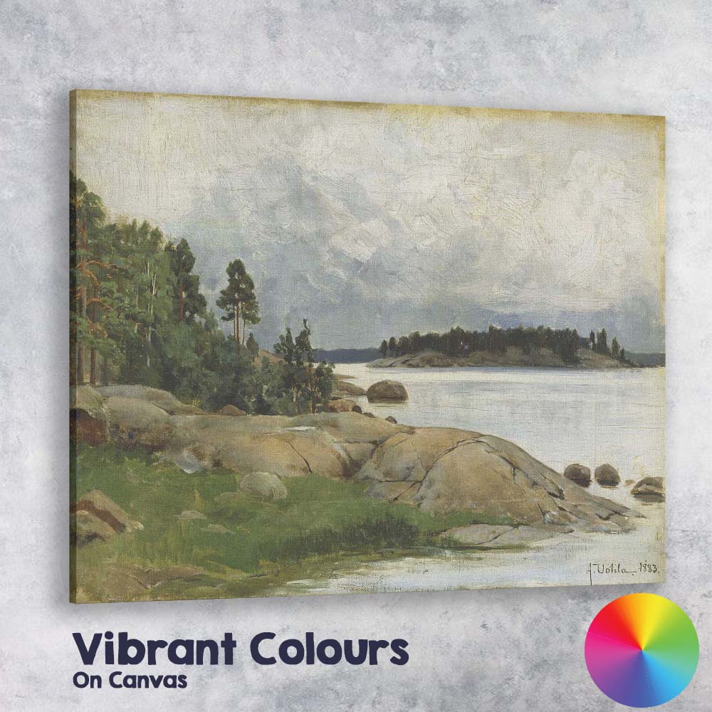 Rocky Lakeshore Pine Forest Nordic Landscape Painting Canvas Wall Art Print Decor Picture Ready to Hang