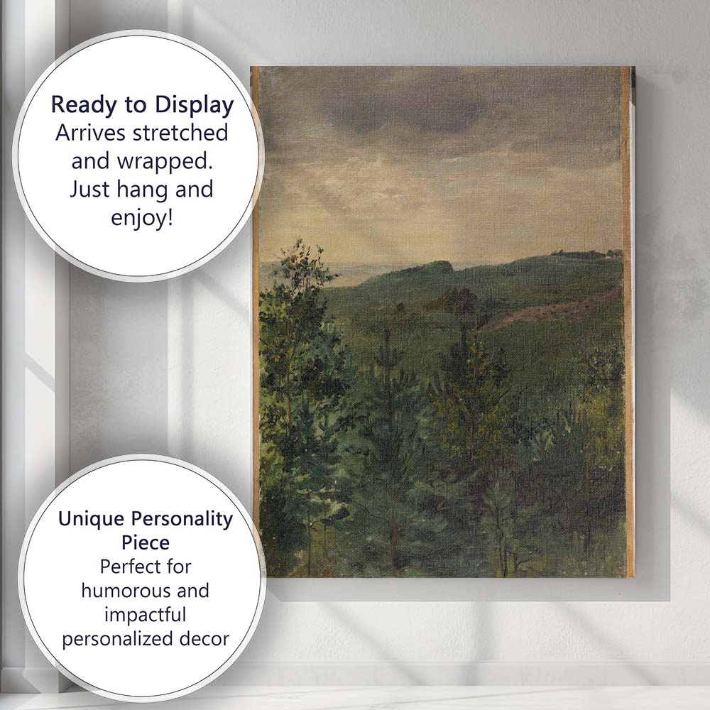 Misty Pine Forest Hillside Atmospheric Landscape Painting Canvas Wall Art Print Decor Picture Ready to Hang
