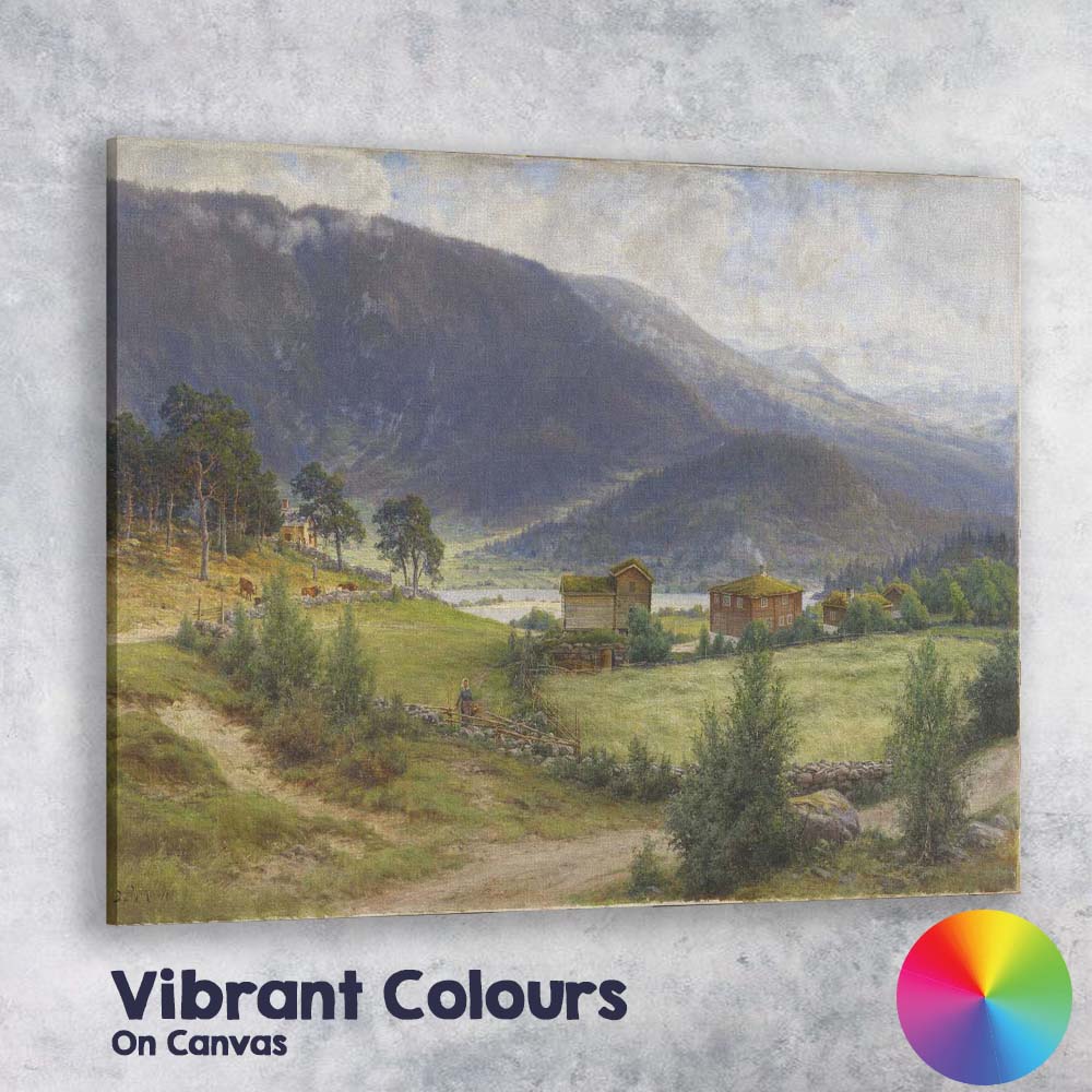 Mountain Valley Farmstead Nordic Countryside Landscape Canvas Wall Art Print Decor Picture Ready to Hang