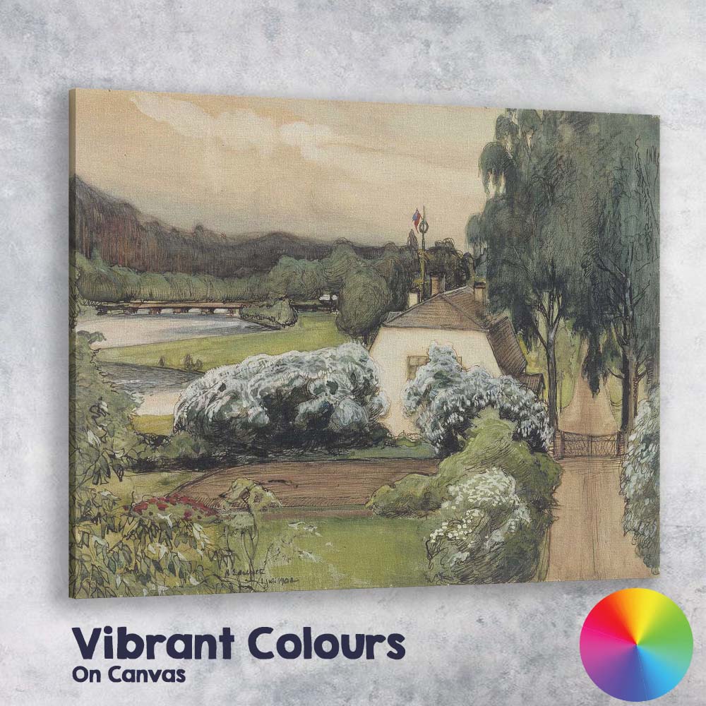 Elegant Garden Estate Riverside Path Watercolour Landscape Canvas Wall Art Print Decor Picture Ready to Hang