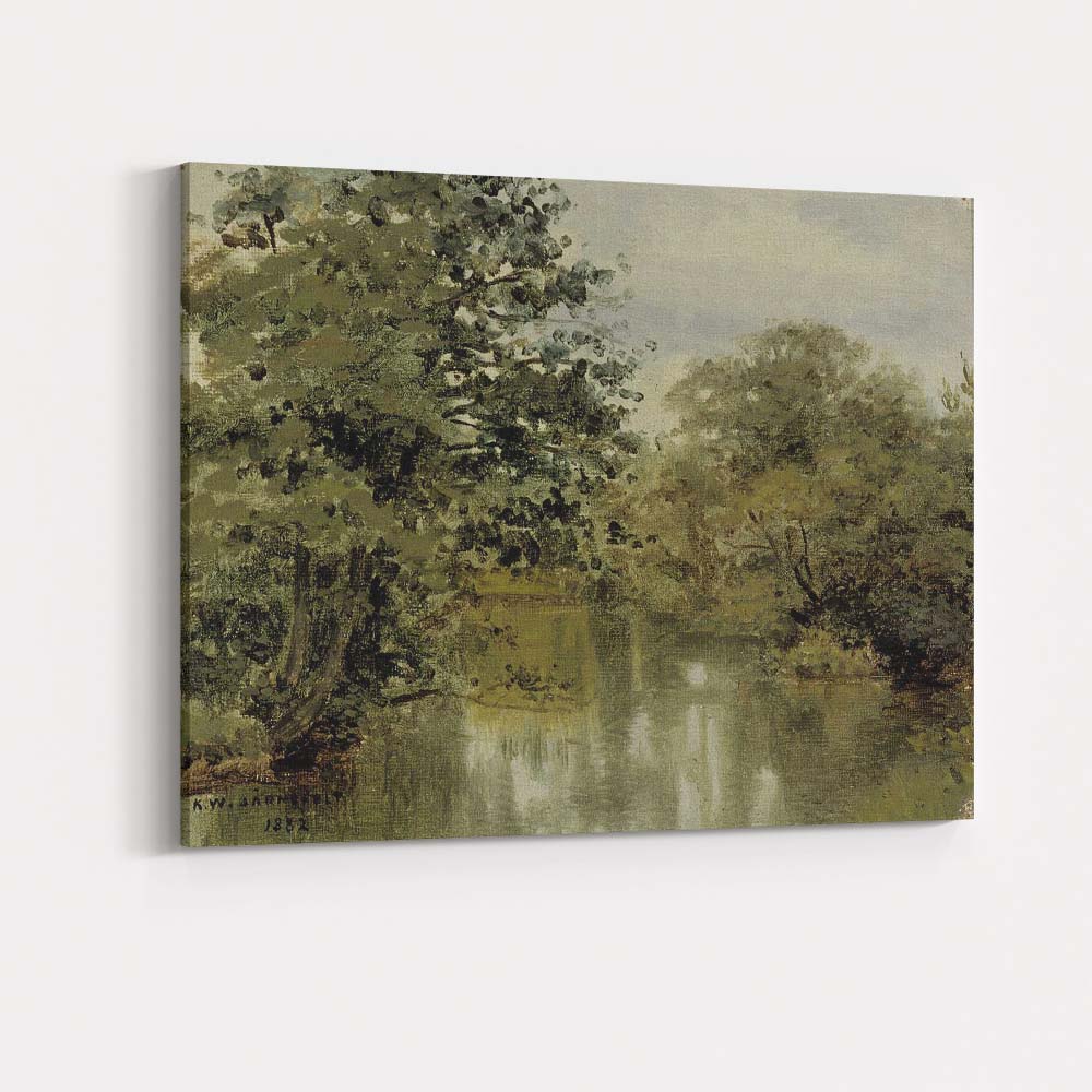 Serene Woodland Lake Reflection Tonalist Nature Painting Canvas Wall Art Print Decor Picture Ready to Hang