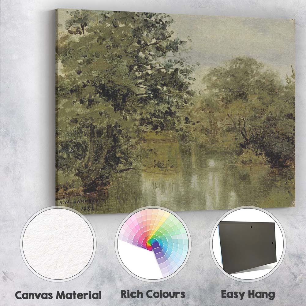 Serene Woodland Lake Reflection Tonalist Nature Painting Canvas Wall Art Print Decor Picture Ready to Hang