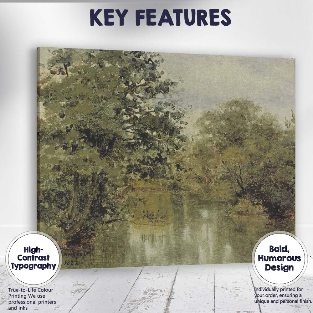 Serene Woodland Lake Reflection Tonalist Nature Painting Canvas Wall Art Print Decor Picture Ready to Hang