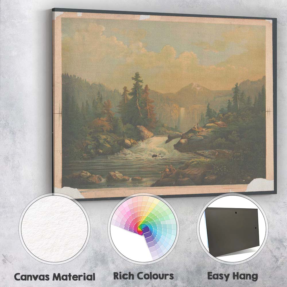 Majestic Sierra Nevada Waterfall Mountain Wilderness Landscape Canvas Wall Art Print Decor Picture Ready to Hang