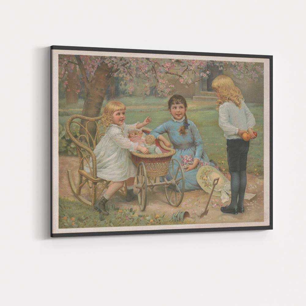 Victorian Children Blossom Garden Nursery Scene Canvas Wall Art Print Decor Picture Ready to Hang