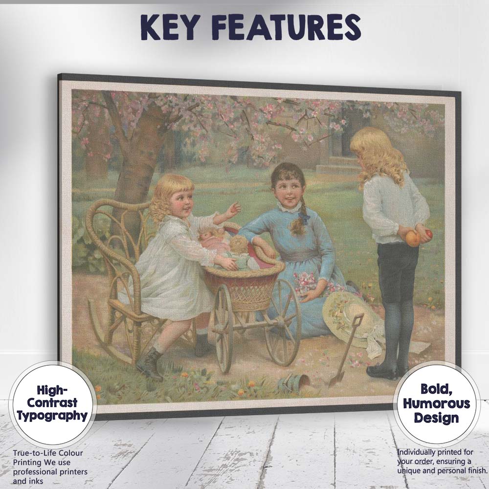 Victorian Children Blossom Garden Nursery Scene Canvas Wall Art Print Decor Picture Ready to Hang