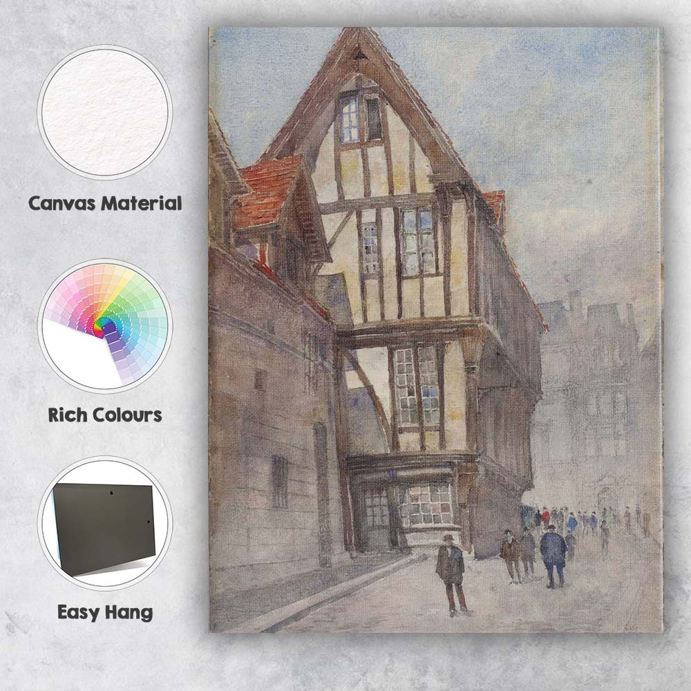 Old European Timber Framed Street Watercolour Cityscape Canvas Wall Art Print Decor Picture Ready to Hang