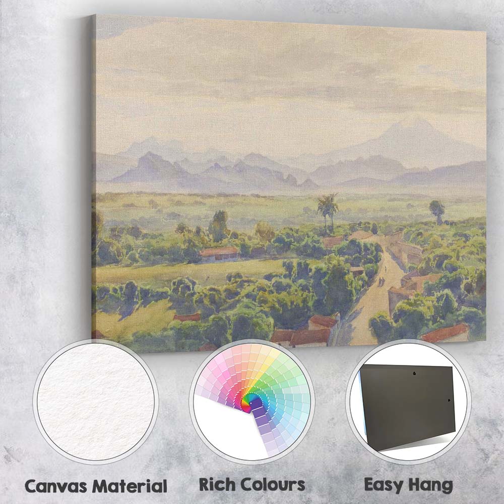 Panoramic Mountain Valley Tropical Countryside Watercolour Landscape Canvas Wall Art Print Decor Picture Ready to Hang