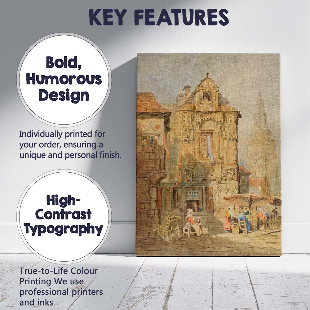 Historic Gothic Market Square Architecture Watercolour Cityscape Canvas Wall Art Print Decor Picture Ready to Hang