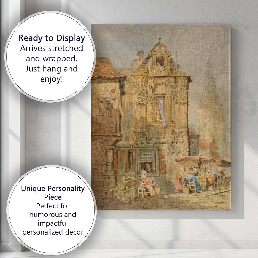 Historic Gothic Market Square Architecture Watercolour Cityscape Canvas Wall Art Print Decor Picture Ready to Hang