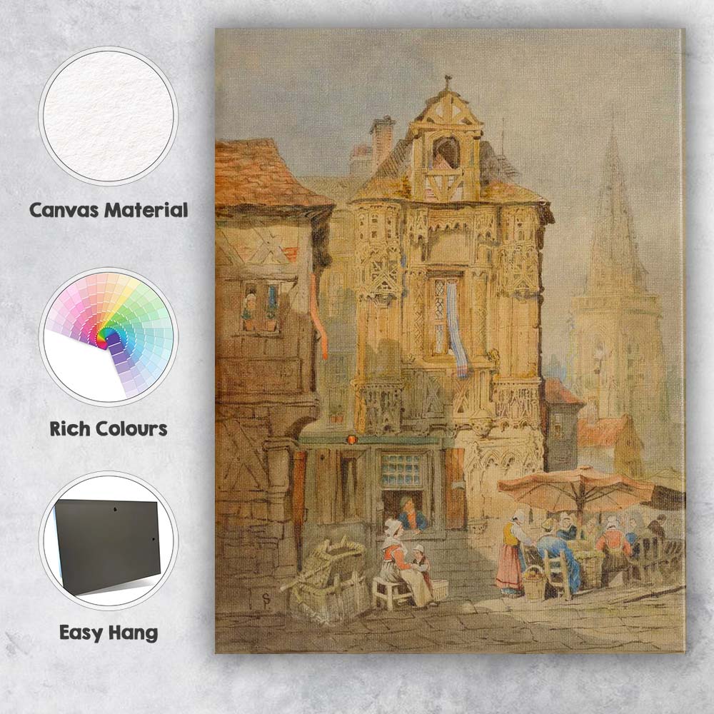 Historic Gothic Market Square Architecture Watercolour Cityscape Canvas Wall Art Print Decor Picture Ready to Hang