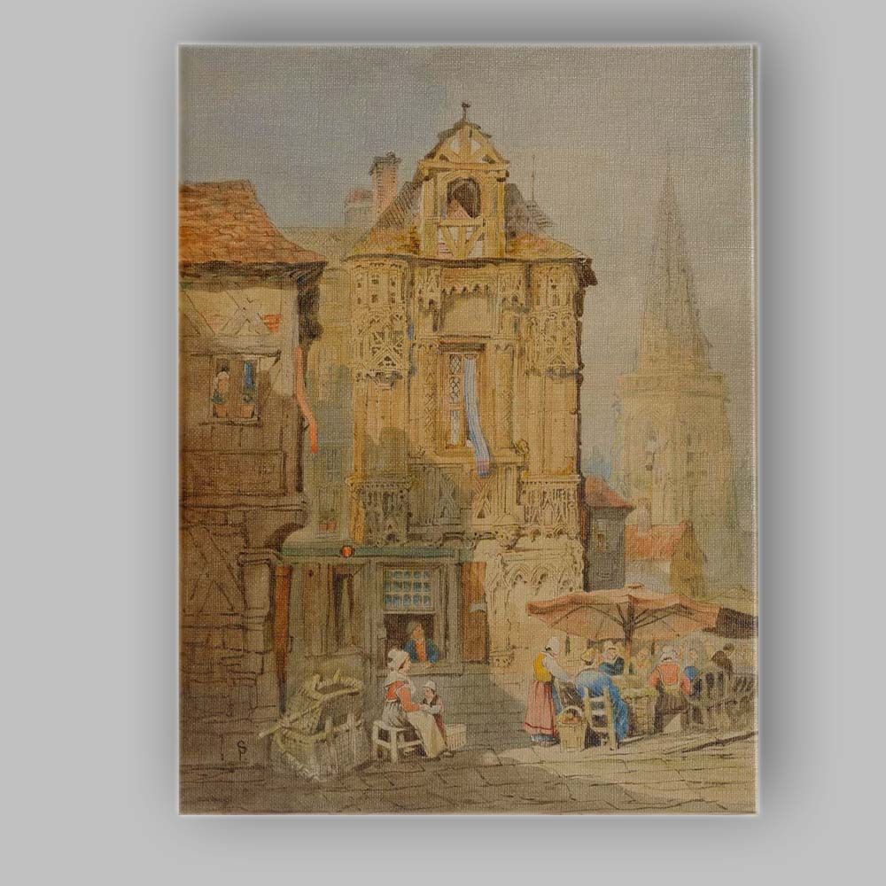Historic Gothic Market Square Architecture Watercolour Cityscape Canvas Wall Art Print Decor Picture Ready to Hang