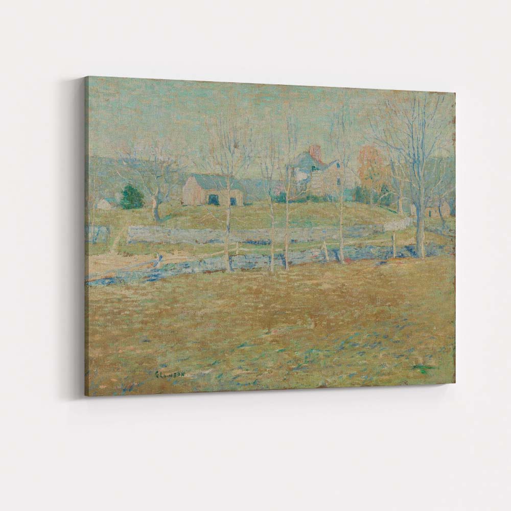 Pastel Countryside Farmhouse Stream Landscape Impressionist Painting Canvas Wall Art Print Decor Picture Ready to Hang