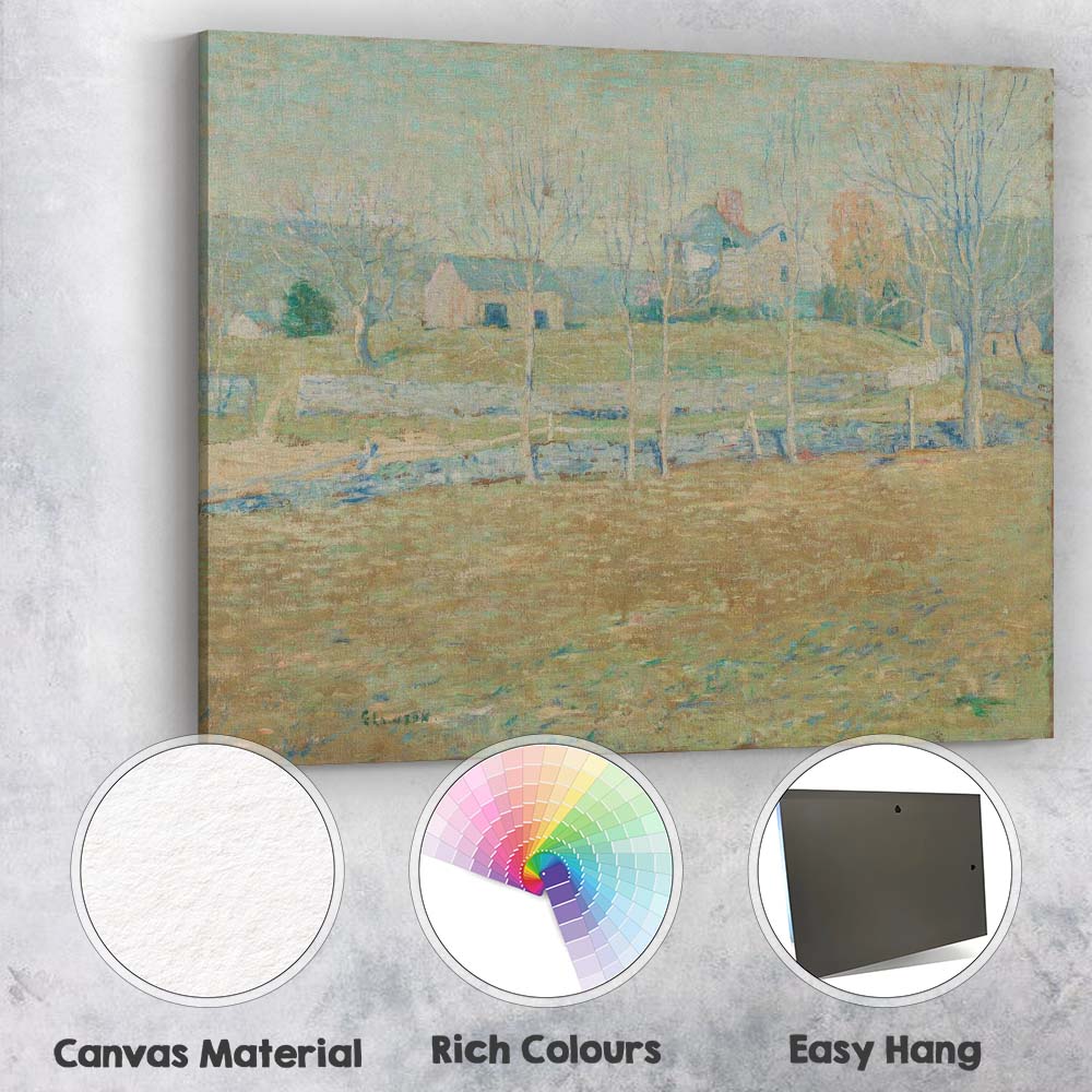 Pastel Countryside Farmhouse Stream Landscape Impressionist Painting Canvas Wall Art Print Decor Picture Ready to Hang