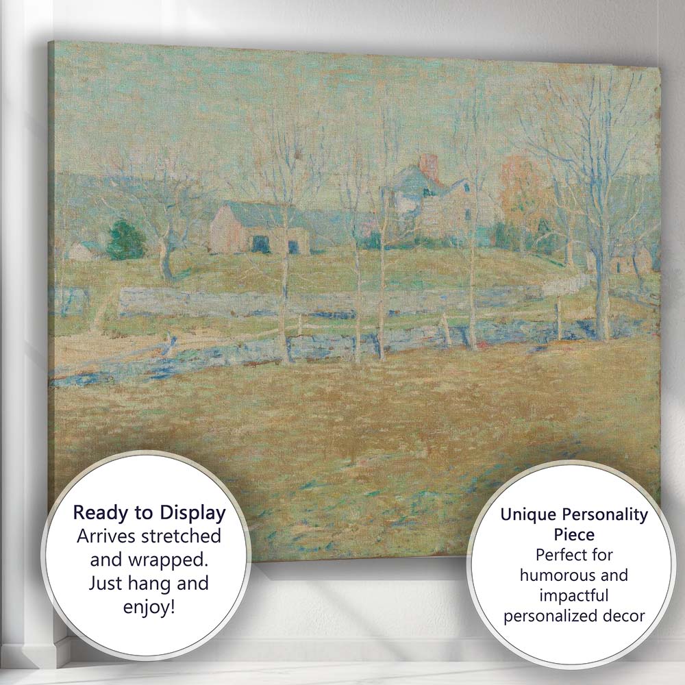 Pastel Countryside Farmhouse Stream Landscape Impressionist Painting Canvas Wall Art Print Decor Picture Ready to Hang