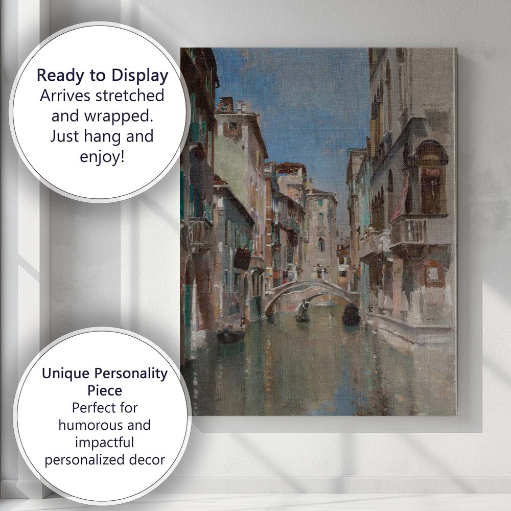 Venetian Canal Bridge Architecture Cityscape Oil Painting Canvas Wall Art Print Decor Picture Ready to Hang