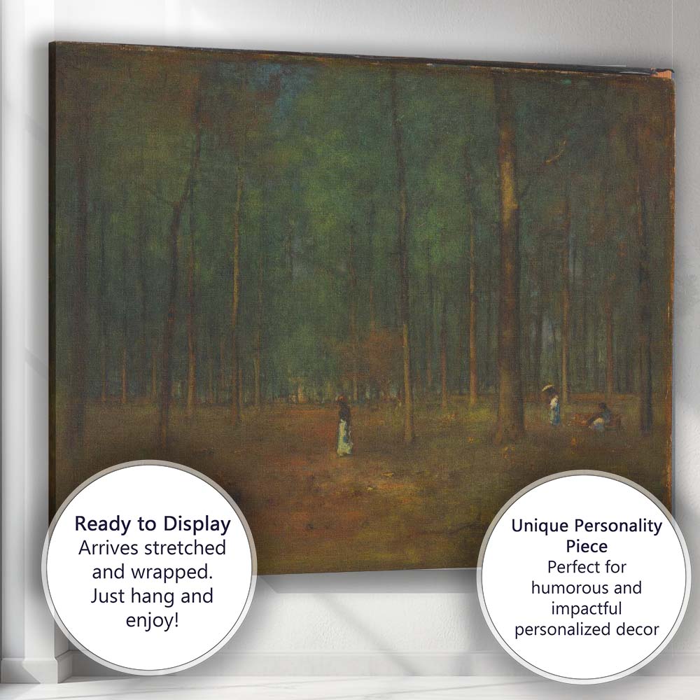 Atmospheric Pine Forest Figures Twilight Woodland Painting Canvas Wall Art Print Decor Picture Ready to Hang